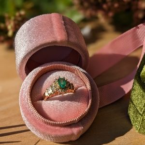 Vintage Art Deco Style Emerald Ring Diamond Accents 10K Yellow Gold